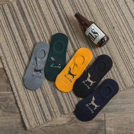 Wholesale Bulk Funny Dachshund Cartoon Invisible Socks Cotton Non Slip No Show Socks for Men