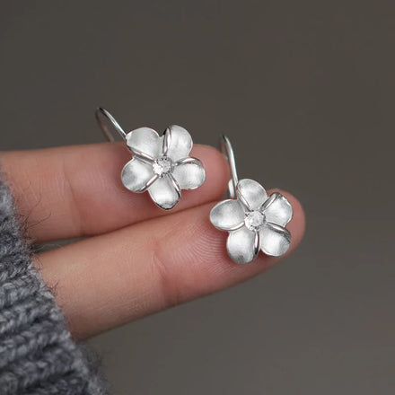 Geometric 925 Sterling Silver Fancy CZ Zircon Flower Drop Earrings for Women Wedding Jewelry Gifts