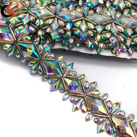 New Style Carnival Stage Costume Decoration Clear AB Colors Diamante Gems Iron on Rhinestone Trimming