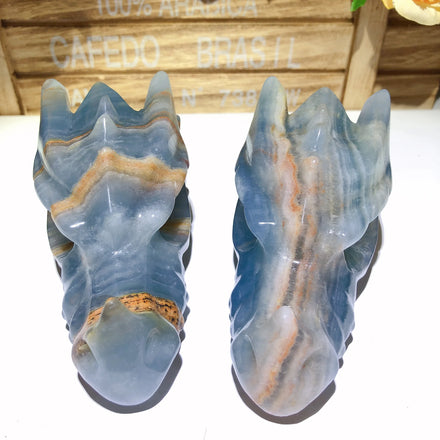 Wholesale Crystal Blue Onyx Dragon Skulls Natural Stone Hand Carved Crystal Figurines Dragon Skulls