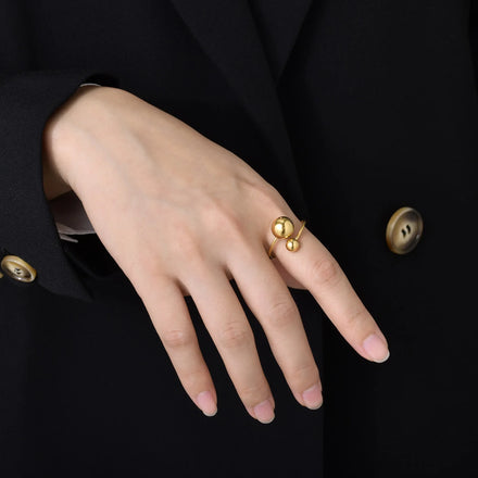 Wholesale Minimalist Jewelry Stainless Steel Ring 18k Gold Plate Small Big Beads Charm Open Ring for Women