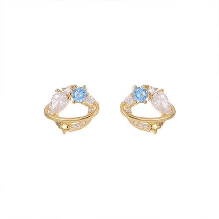 2023 Dainty 925 Jewelry Wholesale Sterling Silver 3A Cubic Zircon Crystal Stud Planet Earring Women