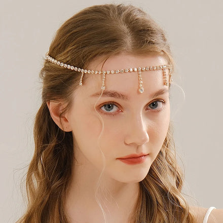 Rhinestone Bridal Crystal Forehead Headband Head Chain for Women Girls Bridesmaid Wedding Dance Party Hair Accessories