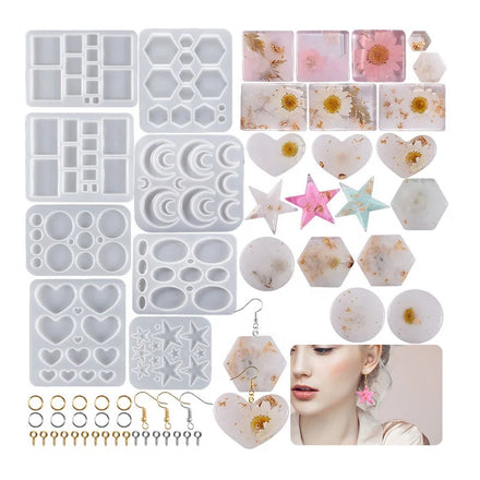 Pentagram Round Heart Square Shape Pendant Earrings Silicone Mould for DIY Resin