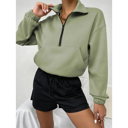 Custom Fleece Quarter Zip Pullover Hoodie Women Wholesale Organic Cotton Solid Half Zip Pullover Sweatshirt for Ladies