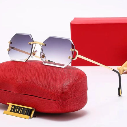 Luxury Designer Men's Sunglasses Small Gold Metal Alloy Eyeglasses with Diamond Cutting Fashion Sun Glasses for Women