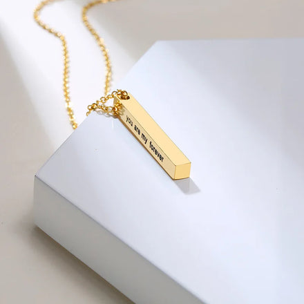 Unisex Jewelry Personalized Vertical Bar Necklace Custom Bar Necklace 4 Sided Bar Necklace Engraved Words