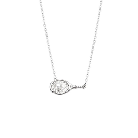 Women Jewelry Sterling Silver 925 Choker Custom Small Pearl Tennis Badminton Racket Necklace