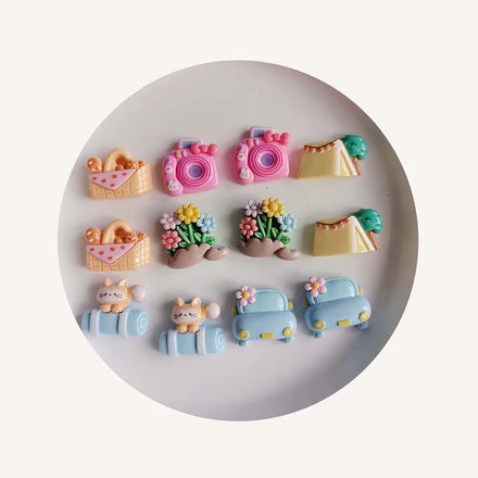 Bulk 100Pcs Cartoon Baby Pink Theme Flatback Resin Cabochons Sweet Candy Moon Rabbit Star Cloud Crafts for Jewelry Making DIY