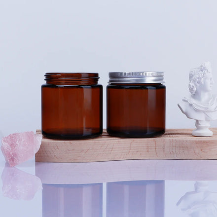 4oz 100 ml Wholesale Cosmetics Amber Glass Face Eye Cream Jar and Bottles with Silver Rotary Lid