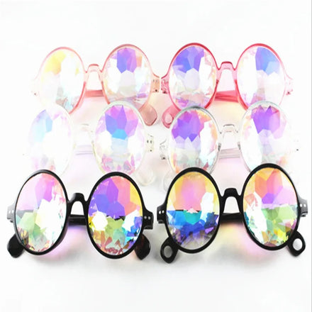Round Kaleidoscope Holographic PC Sunglasses for Men Women UV400 Protection White & Red Colors Festival Party Fashion