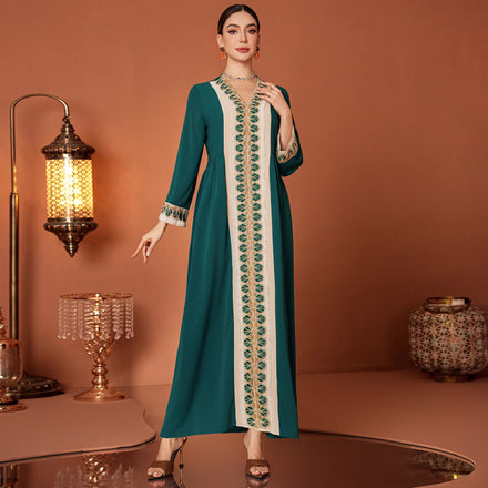 New Arrival Party Clothing Muslim Embroidery Long Elegant Dress Turkish Robe Long Sleeve Evening Dress