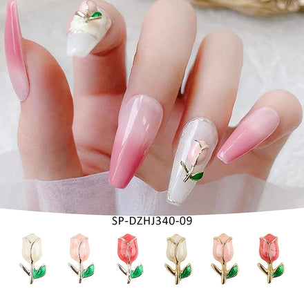 3D Tulip Nail Charms Metal Alloy Flower Nail Art Decorations Mini Floral Nail Accessories for DIY Manicure