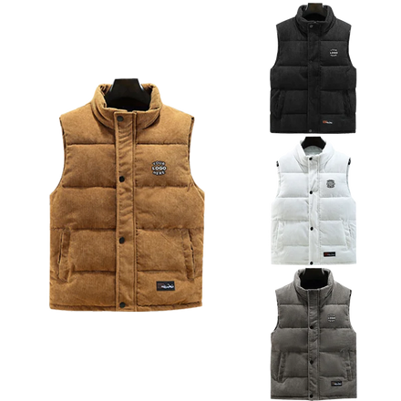 Hot Sales Winter Warm Sleeveless Bubble Jackets Custom Corduroy Puffer Vest for Men
