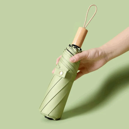 Classic Solid Color Umbrella with Wooden Handle - Unisex Foldable Customizable Logo Sunshade Umbrella