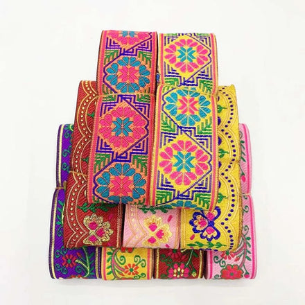 4cm Sewing Garment Home Textile Curtain Polyester Webbing Flower Pattern Jacquard Ethnic Lace Ribbon Upholstery Floral Trims