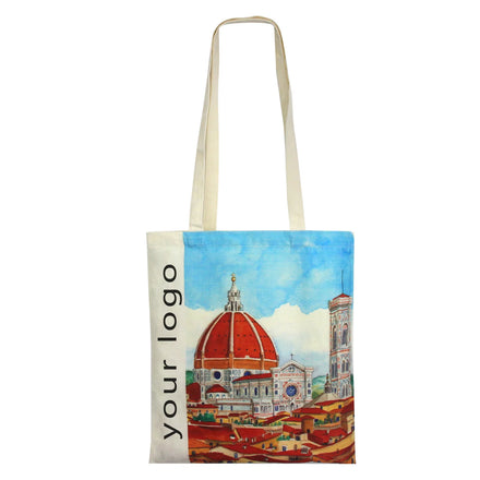 Custom Natural White Full Color Shoulder Hand Shopping Bag Long Handle Tote Cotton Canvas Bag