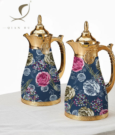 QIAN HU Turkish Style 1000ML Vacuum Flask Ceramic Body Glass Liner Coffee Thermos Two-Piece Tea Pot Set Business Gifts Gift