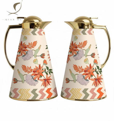 QIAN HU Light Luxury Eco-friendly 1000ML Hot Portable Vacuum Flask Ceramic Body Glass Liner Coffee Thermos Two-Piece Tea Pot Set