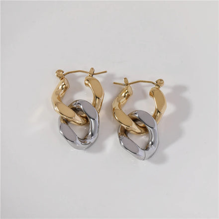 Fenny 18K PVD Plated Wholesale Tarnish Free Trendy Chunky Gold&Silver Link Chain Dangle Stainless Steel Hoop Earring for Women