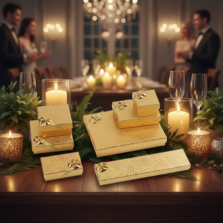 Classics Golden Christmas Gift Box Jewellery Storage Packaging Case with Lid Golden Paper Ring Box