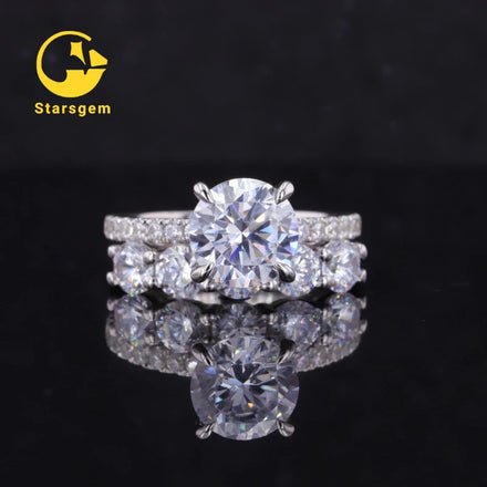 New Wedding Rings 925 Sterling Silver Lab Created Moissanite Diamond Rings Jewelry Women Round Cut Gemstone Engagement Ring Set