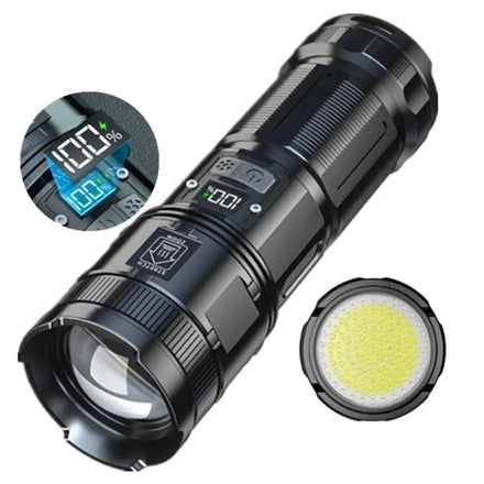 High Power P90 Led Display+cob Tail Light Built-in 3 * 18650 Battery Rechargeable Usb Night Fishing Camping Flashlight