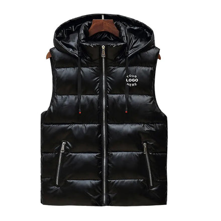 Hot Selling Winter Warm Sleeveless Gilet Bubble Jackets Custom Shiny Hoodie Puffer Vest for Men