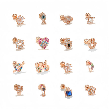 Wholesale Rose Gold Plated Small Stud Earrings Ear Bone Nails Exquisite Piercing Female Ear Jewelry New Trend Zircon Earrings