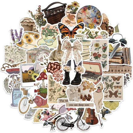 50pcs Cute Vintage PVC Vinyl Stickers Waterproof Retro Kids Stickers for Water Bottle Laptop Skateboard Phone
