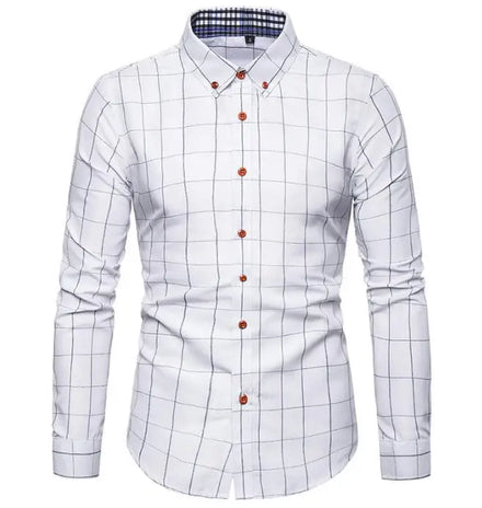 Wholesale White Black Cotton Blend Custom Oversized Men Casual Business Shirt Long Sleeve Plaid Shirt