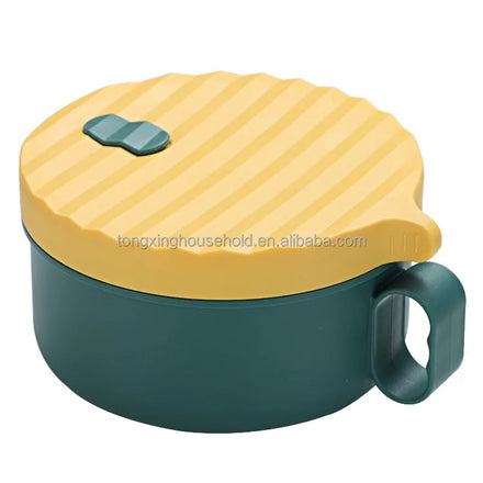 Microwave Heated Bento Box with Detachable Stainless Steel Liner Lunch Box Portable Wavyed Lid Plastic Round Ramen Bowl