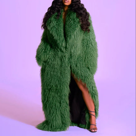 Luxury Winter Extra Long Floor Length Coat Women Real Mongolian Lamb Fur Coat