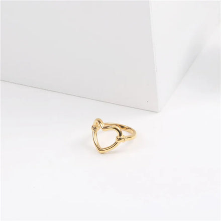 Fenny 18K Gold Plated Wholesale Permanent Simple Love Hollow Heart Stainless Steel Finger Ring Trendy for Women
