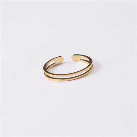 Fenny 14K Gold Plated Wholesale Minimalist Fashion Double Layer Opening Stainless Steel Finger Ring Trendy for Women