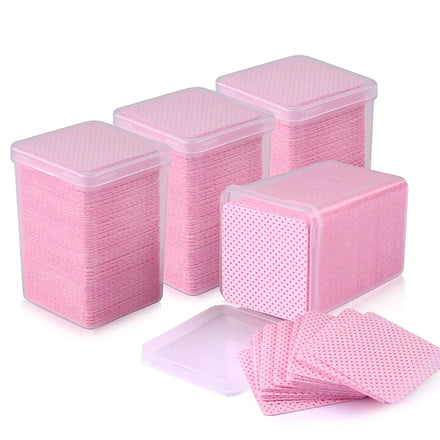 200PCS Pink/White Eyelash Glue Remover Pad Lint-Free Cotton Glue Bottle Mouth Cleaning Paper Cleaner Pads with Box
