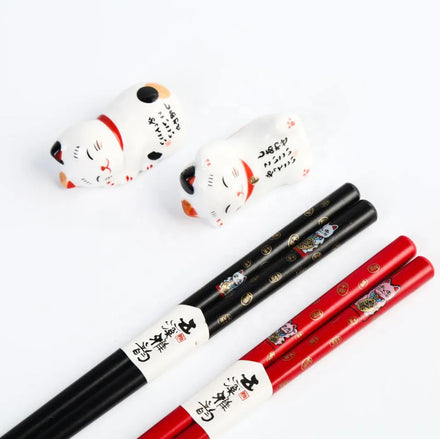Customizable Wooden Chopsticks Set with Lucky Cat for Party Tableware and Gift Box