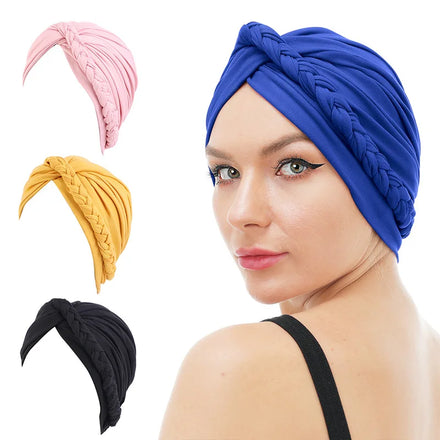 Wholesale Turban Hijab Muslim Hat Caps Musulman for Women New Solid Color Twist Braid Turban Hat Elastic Yoga Chemotherapy Hat