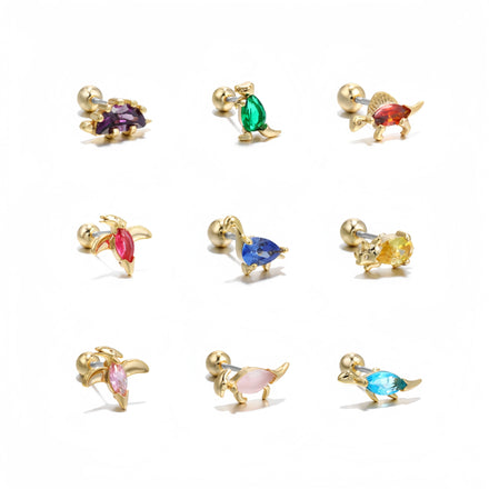 Cute Little Dinosaur Ear Bone Nail Micro-Inset Color Zirconium Gold Plated Earrings Animal Piercing Fashion Jewelry for Women