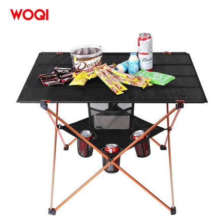 WOQI Portable Camping Table with Cup Holders and Carrying Bags Picnic Tailgating BBQ Beach Hiking Travel