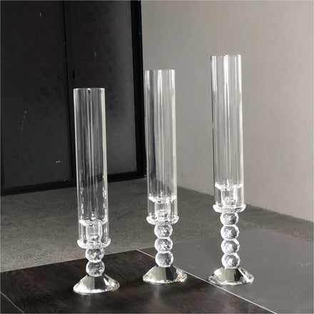 Wholesale ZT-014C Customized Clear Crystal Candle Holder Elegant Wedding Centerpiece with Engraved Printing