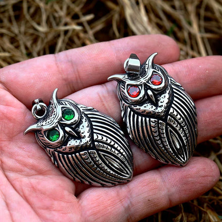 SS8-963P Stainless Steel Owl Green Eyes Red Eyes Pendant Necklace Punk Pendant Jewelry Supplier