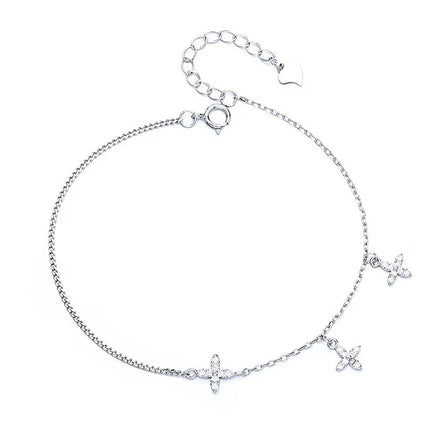 Sterling Silver 925 Thin Cuban Chain Bracelet with Mini Flower Charm Jewelry for Women