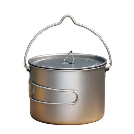 Camping Cookware Titanium Bowl Pot Set with Folding Handle Outdoor Camping Picnic Ultralight Cooker Tableware 1000ml+500ml Pot