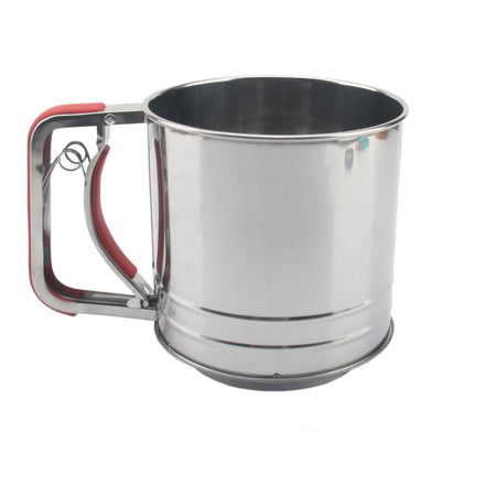 Durable 5 Cup Stainless Steel Flour Sieve With Red Handle Hand Crank Baking Tool Pastry Cutter