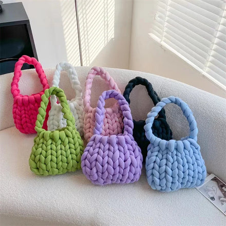 Custom Fashion Mini Lady Luxury Puffer Cotton Crochet Tote Bag for Women Girls Beach Bags for Farmers Market Grocery Shopping