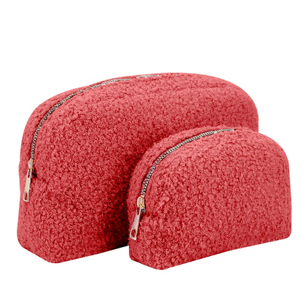 Designed Fuzzy Plush Makeup Cosmetic Bag with Golden Zipper Factory Custom Lambwool Makeup Purse Bags for Lady