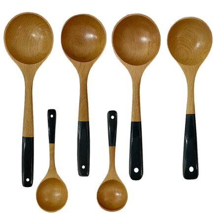 2023 New 6-Piece Custom Logo Classic Eco-Friendly Long Handle Beech Wood Serving Spoons for Wedding