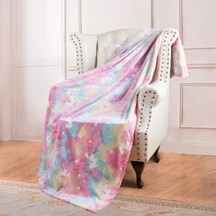 Wholesale Sublimation Rainbow Luminous Unicorn Blanket Super Soft Fleece Heavy Fleece Glow in the Dark Dinosaur Blanket