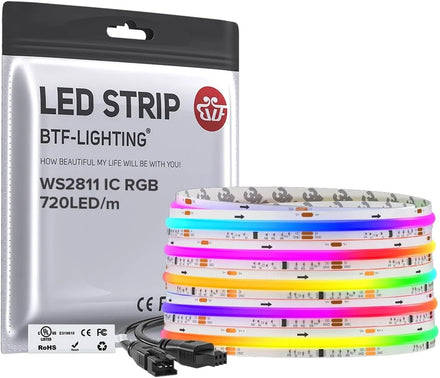 BTF-LIGHTING DC12V 24V FCOB RGB WS2811 IC LED 5m 720 LEDs Flexible Digital Addressable RGBIC FOB COB Led Pixel Strip Lights